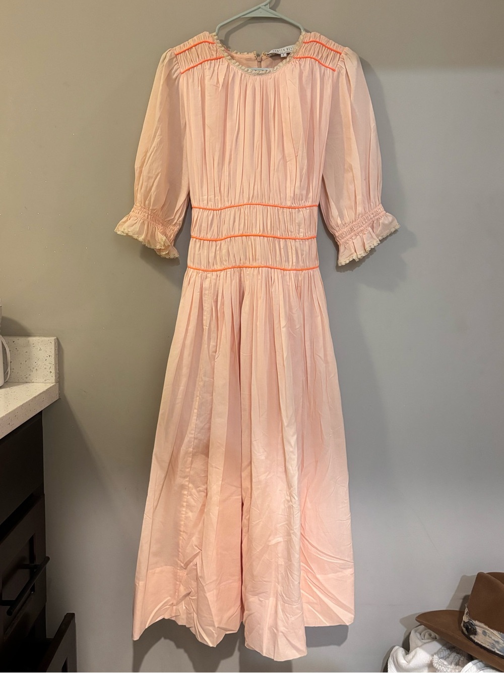 HUNTER BELL Pale Pink Midi Dress with Puff Sleeves